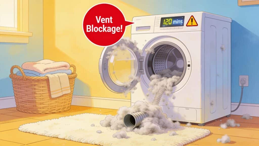 Identifying signs of dryer vent blockage: lint buildup and longer drying times in a home setting