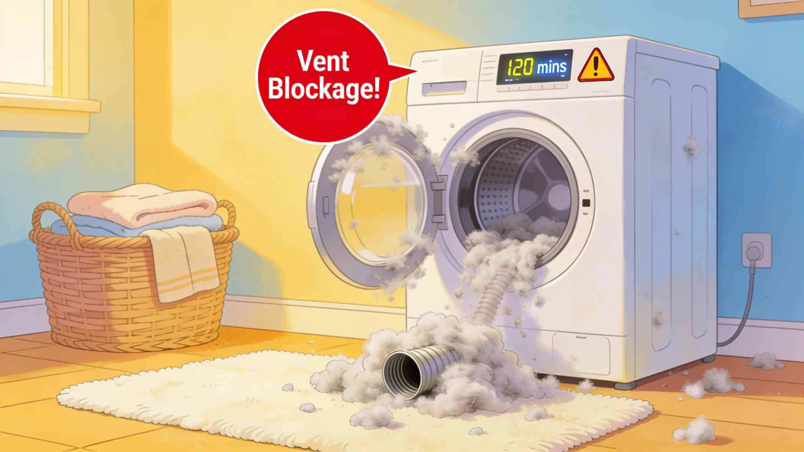 Identifying signs of dryer vent blockage: lint buildup and longer drying times in a home setting