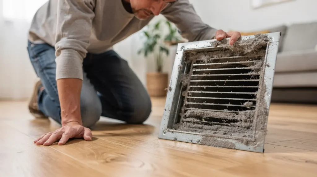 Dust puffing from vents when the HVAC system turns on is a common sign ducts